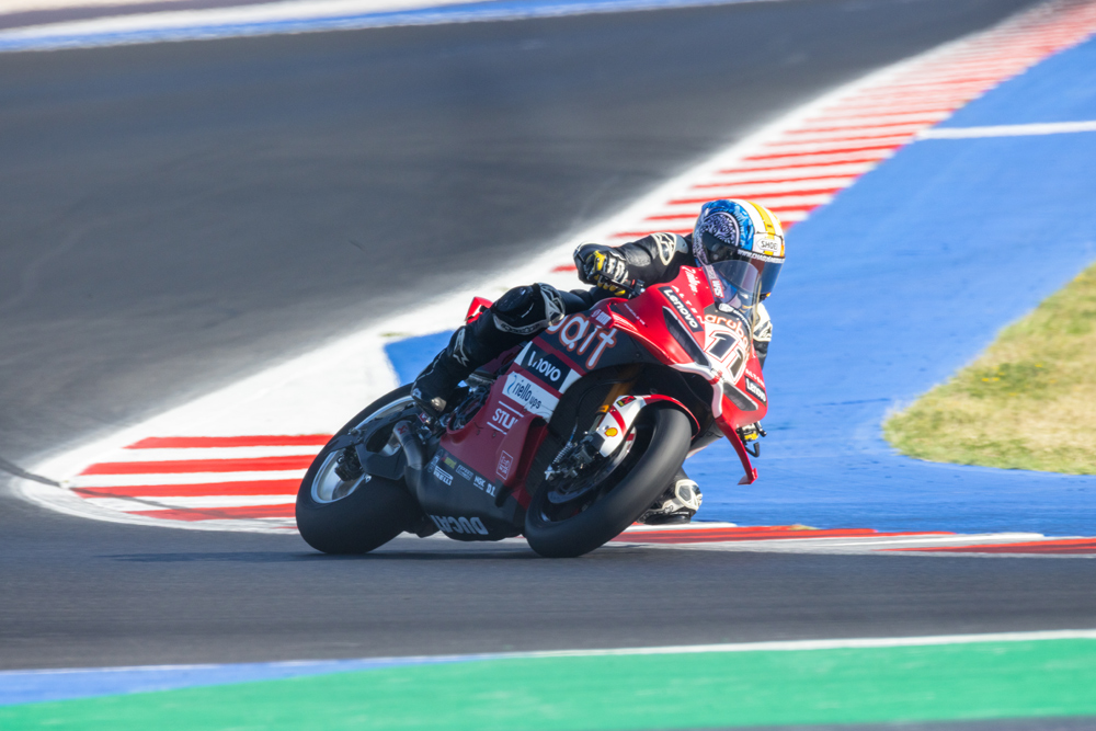 Adam “Chad” Child on track with Nicolo Bulega’s Panigale V4 R Adam “Chad” Child on track with Nicolo Bulega’s Panigale V4 R