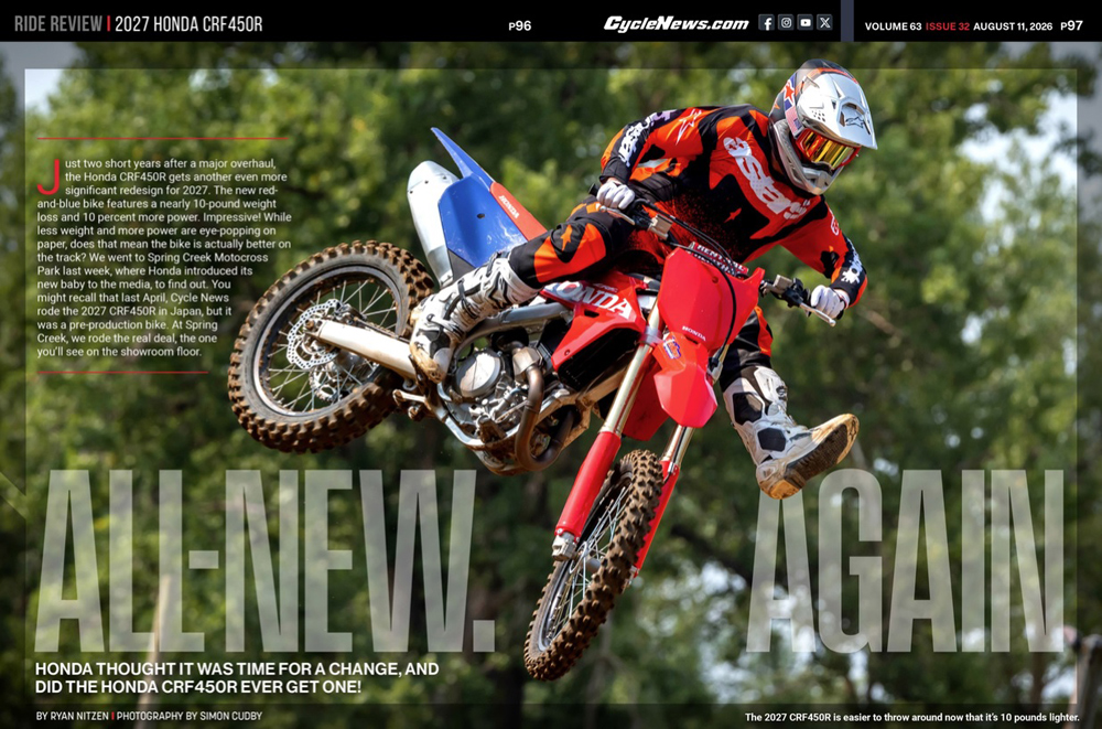 Cycle News Magazine 2027 Honda CRF450R Review Cycle News Magazine 2027 Honda CRF450R Review