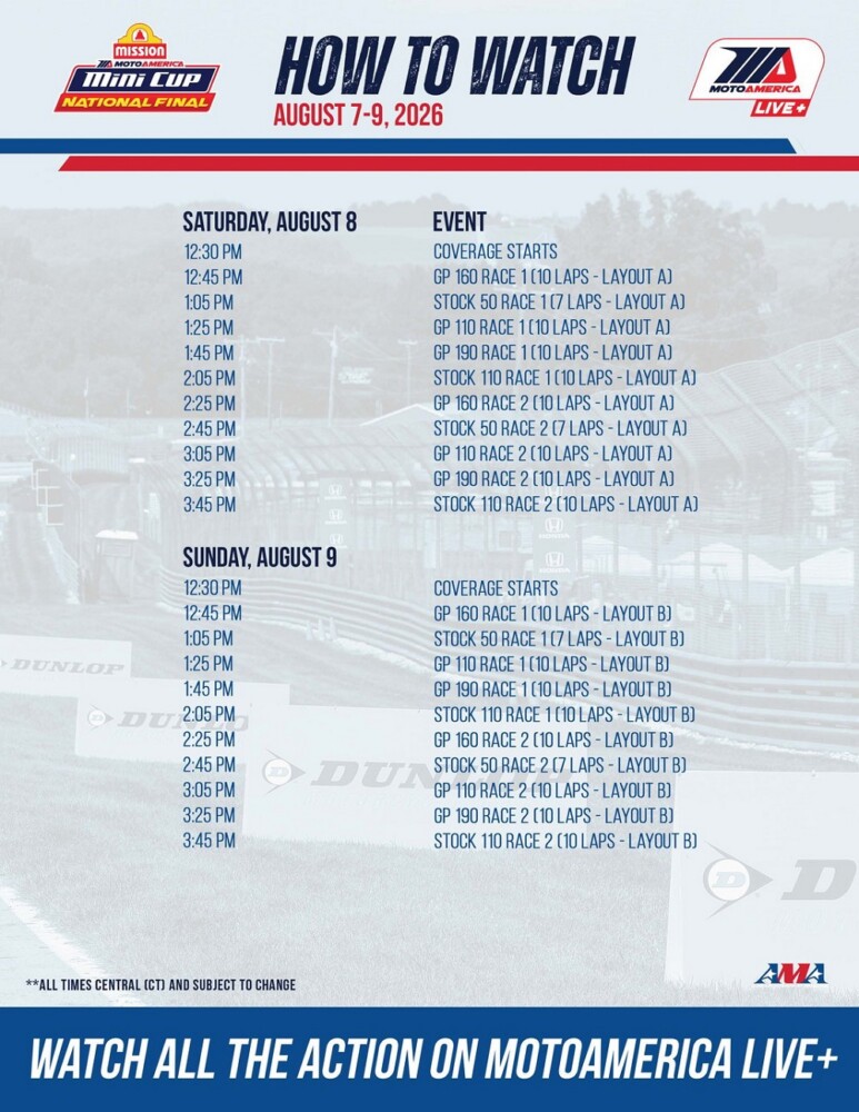 MotoAmerica Mission Mini Cup National Final broadcast times