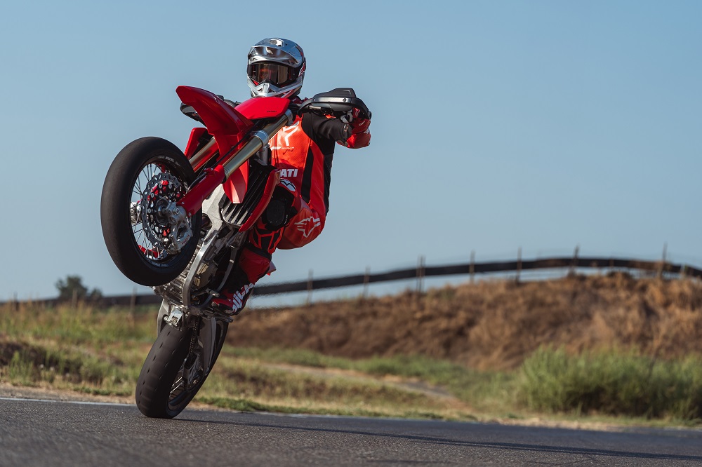 2027 Ducati Desmo450 SM wheelie on track
