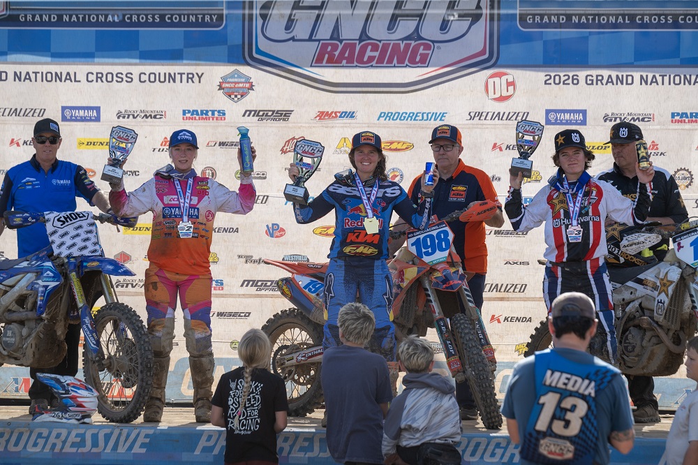 Brandy Richards, Danielle McDonald and Korie Steede 2026 GNCC Ironman WXC podium
