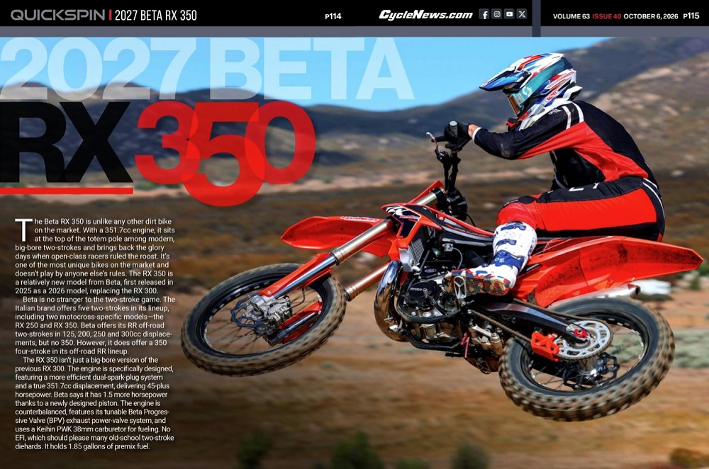 Cycle News Magazine 2027 Beta RX 350 Review Cycle News Magazine 2027 Beta RX 350 Review